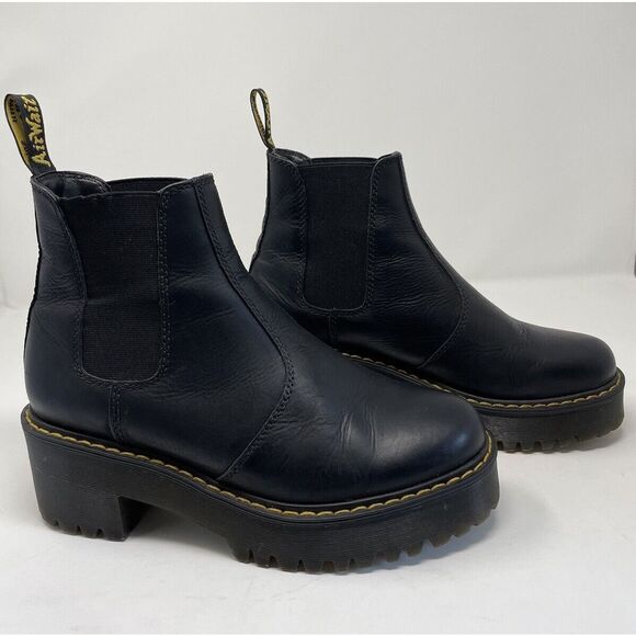DR MARTENS Boots Womens 8 Rometty Wyoming Leather Platform Chelsea Black - Picture 1 of 11